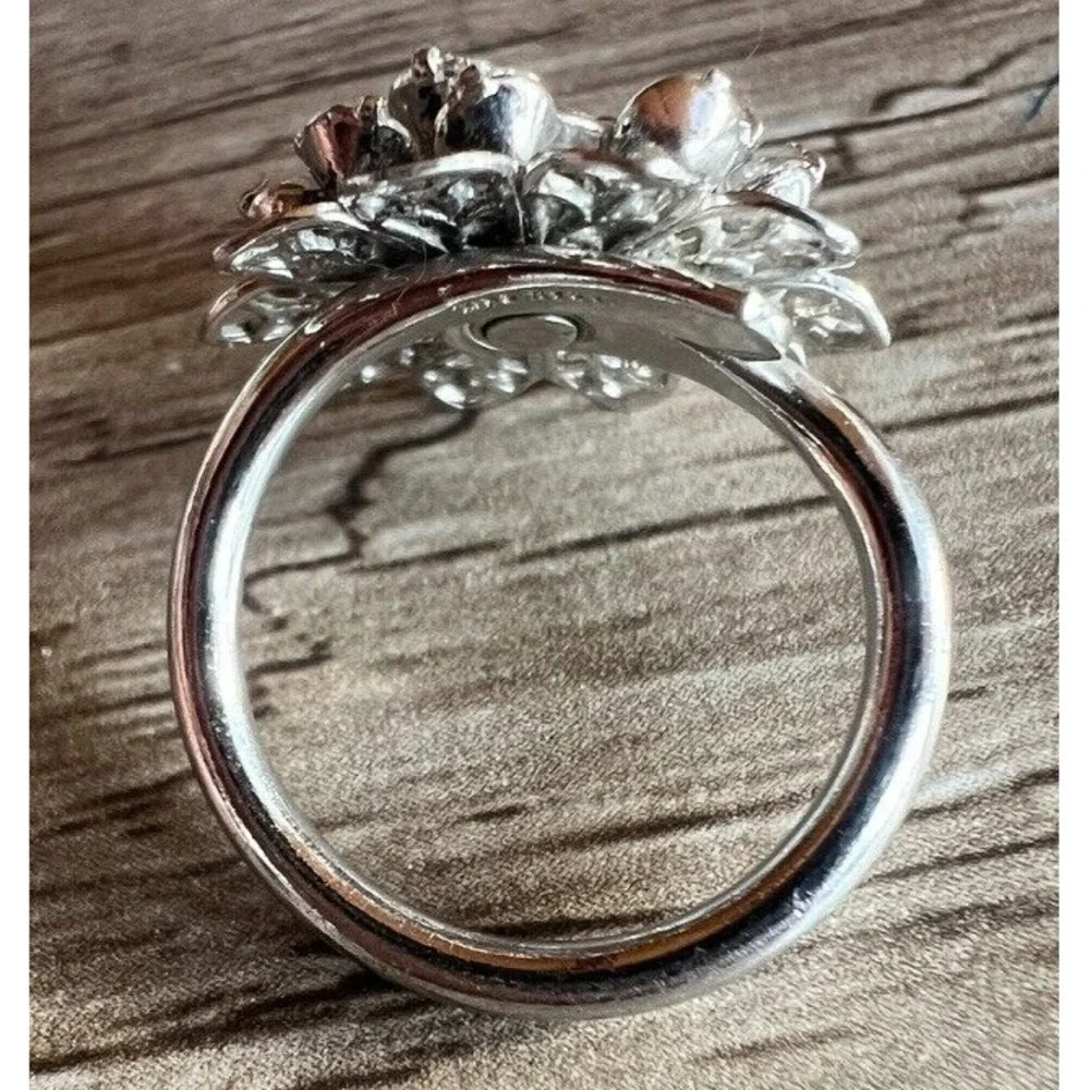 Vintage Sarah‎ Coventry Adjustable Silver Tone Rhinestone Cluster Ring 1960s MCM
